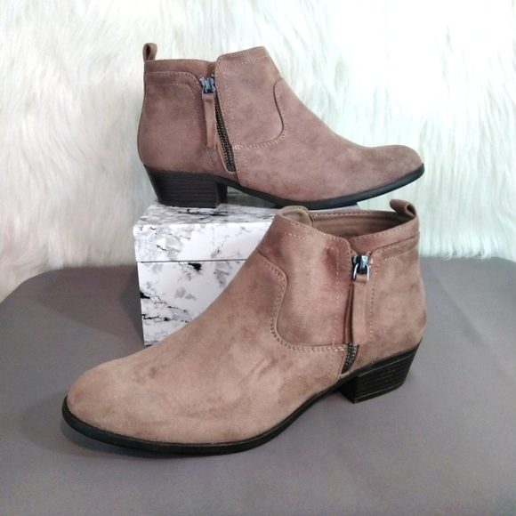 Arizona Jean Company Shoes - Arizona Garrity Memory Foam Faux Suede Side Zip Taupe Cuban Heel Boots Size  10W